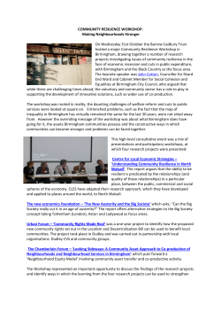 COMMUNITY RESILIENCE WORKSHOP: Making Neighbourhoods