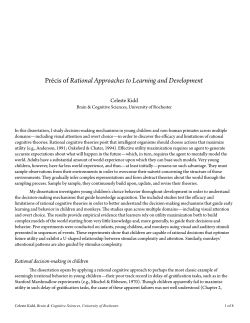 Pr&eacute;cis of Rational Approaches to Learning and Development