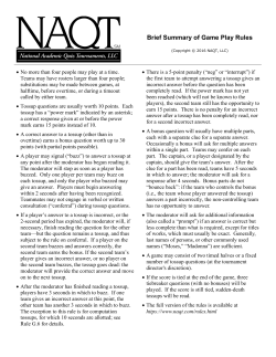 Brief Summary of Game Play Rules