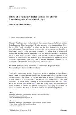 Effects of a regulatory match in sunk-cost effects: A mediating role of