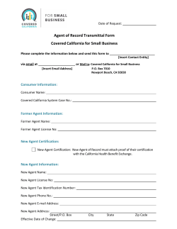 Agent of Record Transmittal Form Covered California for Small