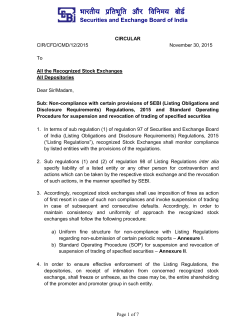 Non-compliance with certain provisions of SEBI (Listing