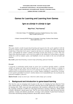 Games for Learning and Learning from Games Igre za učenje in