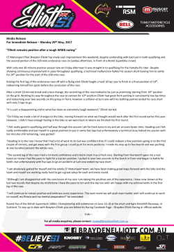 BE - Media Release - Elliott sets his sights on Round 3 of the BSB