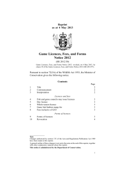 Game Licences, Fees, and Forms Notice 2012