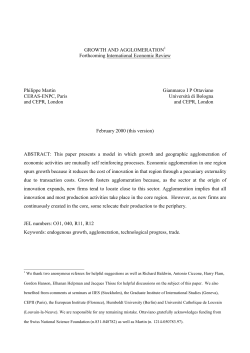GROWTH AND AGGLOMERATION Forthcoming International