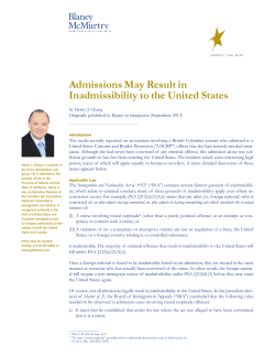 Admissions May Result in Inadmissibility to the United States
