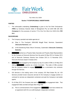 Enforceable Undertaking Harcourts Centenary