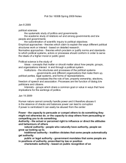 Poli Sci 1000B Spring 2009 Notes Jan 8 2009 political sciences the