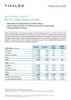 Q1 2017 order intake and sales