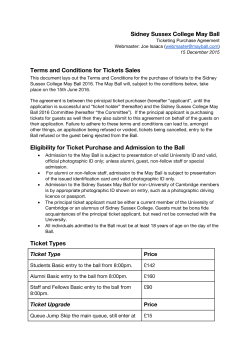 Sidney Sussex College May Ball Terms and Conditions for Tickets