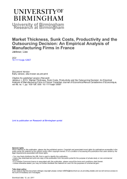 University of Birmingham Market Thickness, Sunk Costs, Productivity