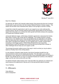 KLHC Sponsorship 2014 - Kendal Ladies Hockey