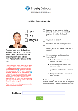 2016 Tax Return Checklist Full Name : To maximize your deductions