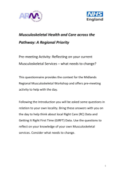 Musculoskeletal Health and Care across the Pathway: A Regional