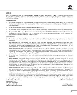 28 th Annual General Meeting of Tata Elxsi Limited on 27th July