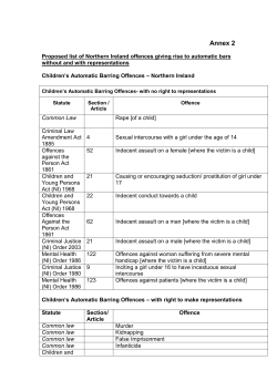 Northern Ireland List of Automatic Barring Offences