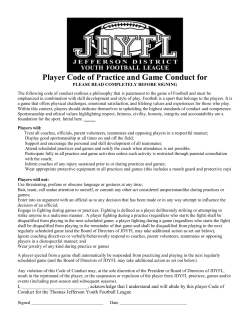 Player Code of Conduct - Thomas Jefferson Youth Football League