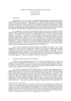 China-U.S. Economic Cooperation: One Year Later Lawrence J Lau