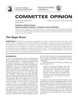 Committee Opinion, Number 644, October 2015, The Apgar Score
