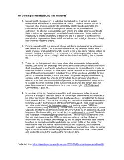 On Defining Mental Health (Tina Minkowitz)