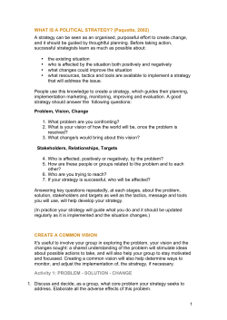 1 WHAT IS A POLITICAL STRATEGY? (Paquette, 2002) A strategy