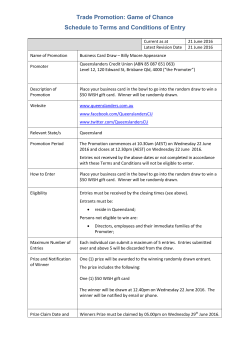 Game of Chance Schedule to Terms and Conditions of Entry