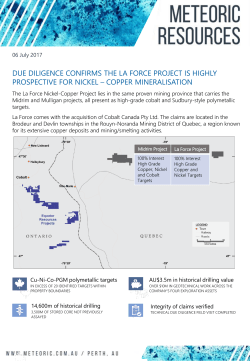 Due Diligence - Project Highly Prospective for Nickel Copper a