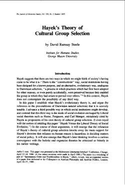 Hayek`s Theory of Cultural Group Selection