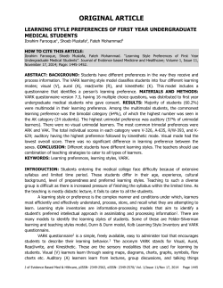 original article learning style preferences of first year undergraduate