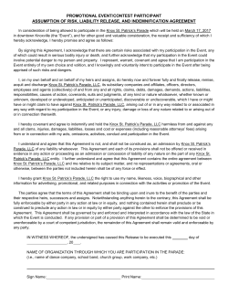 promotional event/contest participant assumption of risk, liability