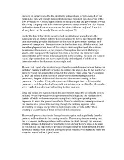 Protests in Dakar related to the electricity outages have largely