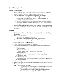 Speech Acts Jerry Sadock 0. Theory of speech acts a. Concerned