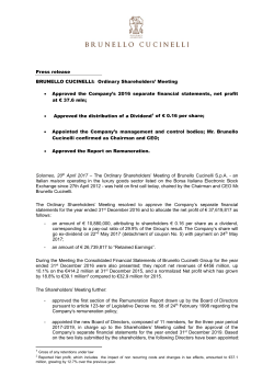 Ordinary Shareholders` Meeting &bull; Approved the Company`s 2016