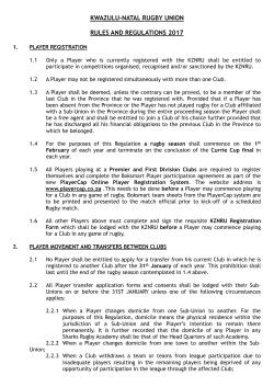 KZNRU FIXTURES BOOKLET RULES