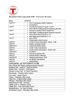 APRIL Tomken News - Whiteoaks Public School