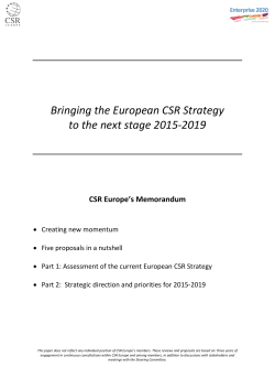 Bringing the European CSR Strategy to the next stage
