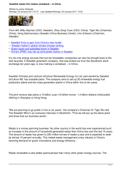 Swedish waste firm makes comeback &ndash; in China