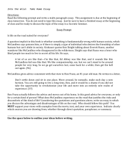 Into the Wild: Take Home Essay Directions: Read the following