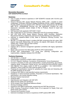 Narasimha Karunakar SAP SCM/APO/PPDS Architect Summary