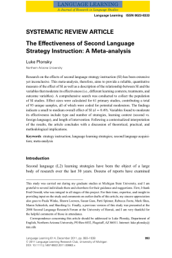 The Effectiveness of Second Language Strategy Instruction