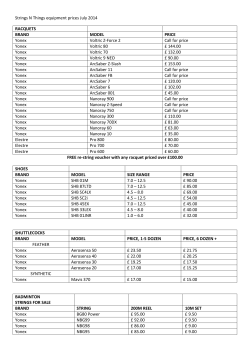 Strings N Things equipment prices July 2014 RACQUETS BRAND