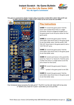 Instant Scratch - Its Game Bulletin $10* Live the Life Game 2405
