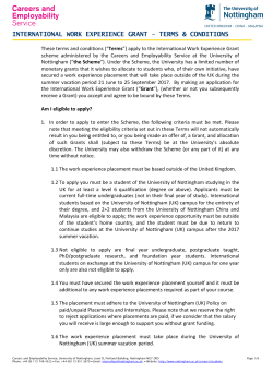 International Work Experience Grant Terms and Conditions for 2017