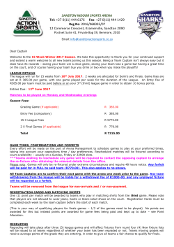 SANDTON INDOOR SPORTS ARENA Tel: +27 0(11) 444 6176 Fax