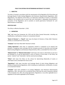 Policy on Criteria for Determining Materiality of Events