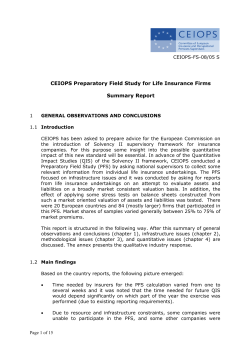 CEIOPS Preparatory Field Study for Life Insurance Firms