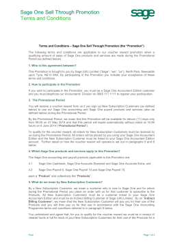 Sage One Sell Through Promotion Terms and