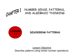 NUMBER SENSE, PATTERNS, AND ALGEBRAIC THINKING
