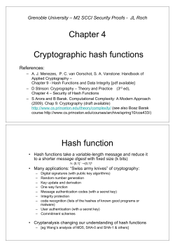 Chapter 4 Cryptographic hash functions Hash function